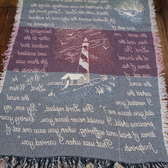 Footprints in the Sand Tapestry Throw Blanket Fringe Hem Wall Art 62x44 - Picture 9 of 11